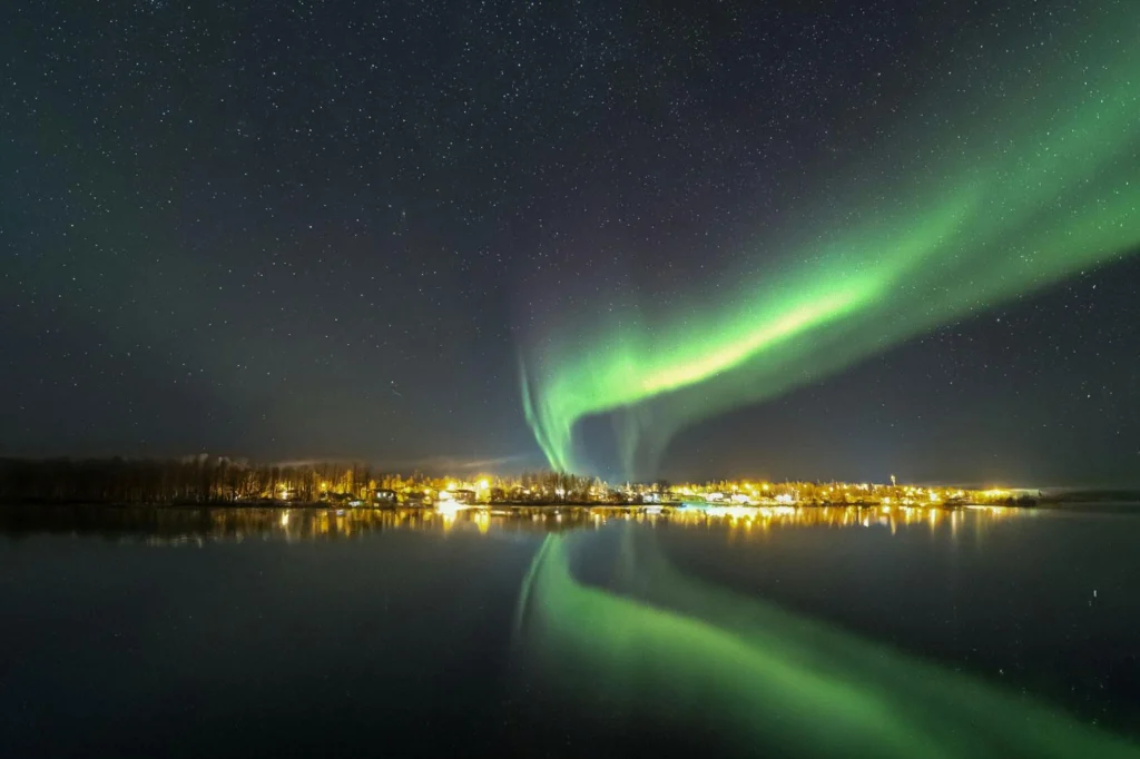 Northern lights over a lake in Saskatchewan.